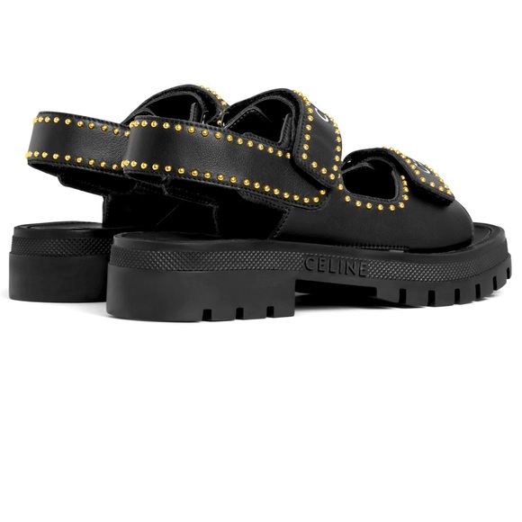CELINE LEO STUDDED CHUNKY SANDAL IN CALFSKIN BLACK Brand New 38 - Picture 3 of 6